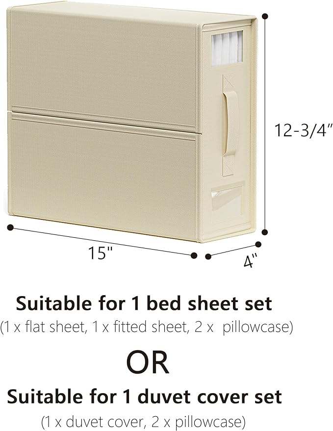 SheetCube Bed Sheet Organizers and Storage 6 Pack, Foldable Linen Closet Organizer with Window and Label, Bedding Folder Storage Box Container for Blanket, Duvet Cover Set, Bed Sheet Set - Beige - Image 7