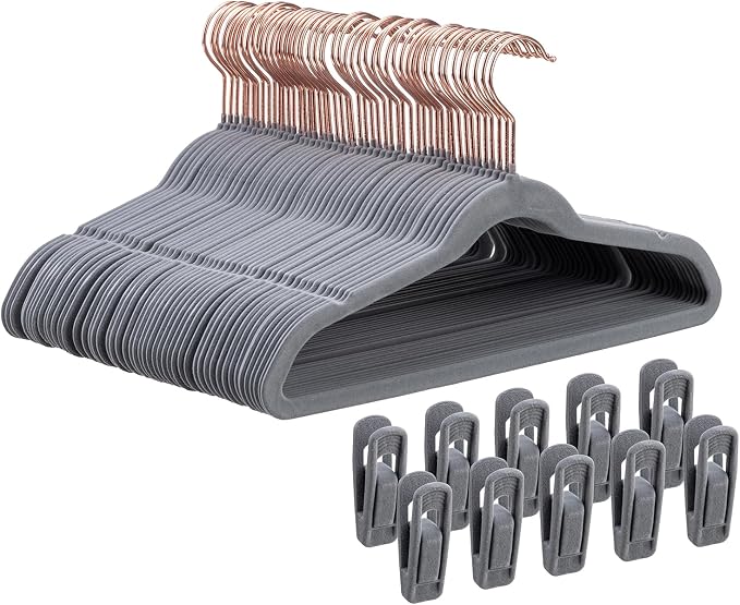 Tonswachic Baby Velvet Hangers 50 Pack - 11 Inch Non-Slip Felt Kids Hanger for Newborn Clothes - Small Toddler Child Hangers Durable for Every Use - 10 Hanger Clips Included, Gray by TonswachicHangersSpaceSaver