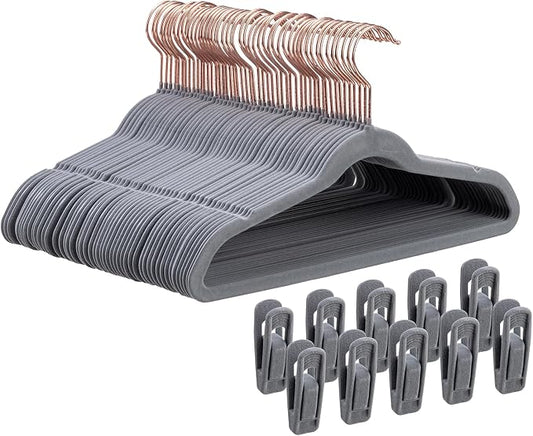 Tonswachic Baby Velvet Hangers 50 Pack - 11 Inch Non-Slip Felt Kids Hanger for Newborn Clothes - Small Toddler Child Hangers Durable for Every Use - 10 Hanger Clips Included, Gray by TonswachicHangersSpaceSaver