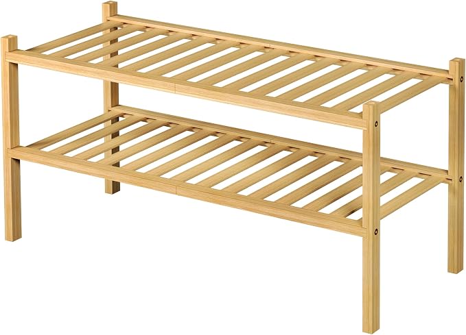 ROMGUAR CRAFT 2 Tier Bamboo Shoe Rack for Closet Free Standing Wood Shoe Shelf for Entryway Small Space Stackable 27"x11"x13" (Natural) - Image 8