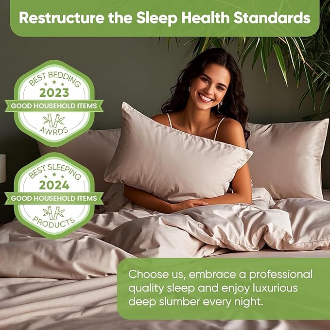 TWK Luxury Sheet Set, Genuine 100% Organic Viscose Derived from Bamboo, Cooling & Breathable, Silky Soft, Bedding Sheets & Pillowcases (Sand, Queen)