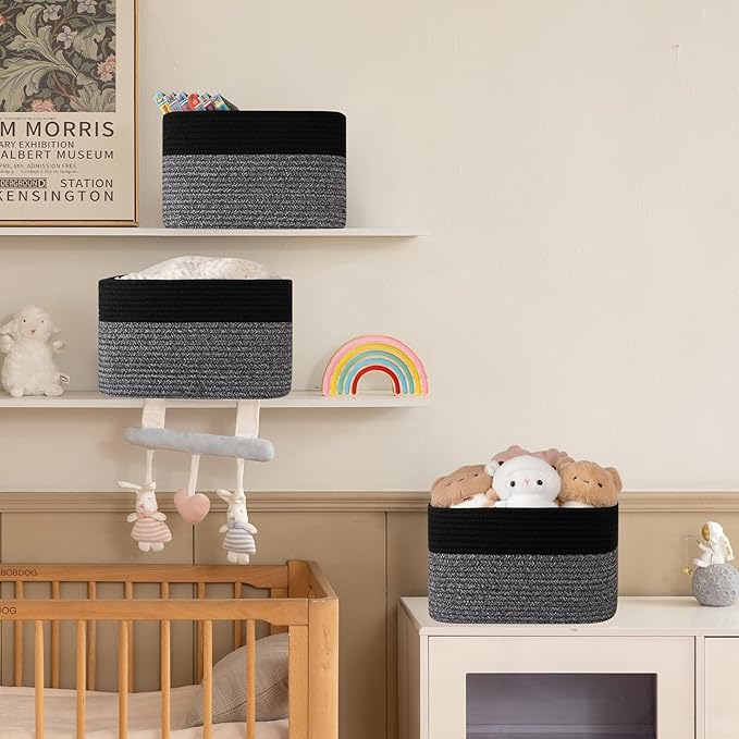 4 Pack Storage Baskets for Organizing, Woven Baskets for Shelves - Perfect for Toys, Books, Towels, and Clothes, Durable Gift Basket Bins Toy Storage, 12.7''Lx9''Wx7.8''H, Dark Grey and Black - Image 5