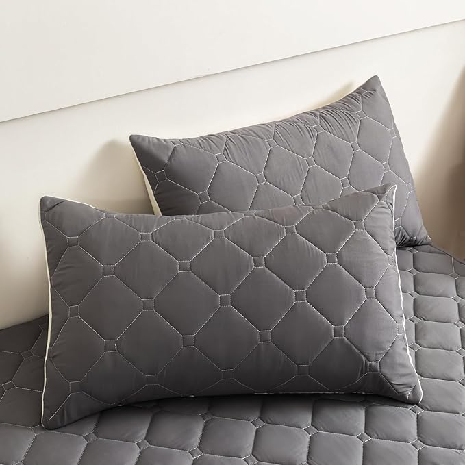 Waterproof Mattress Protector Full, 18” Deep Pocket Fitted Mattress Topper+2pcs Pillow Cases - Leakproof, Oeko-TEX Certified, Breathable & Noiseless,Machine Washable (Dark Grey)