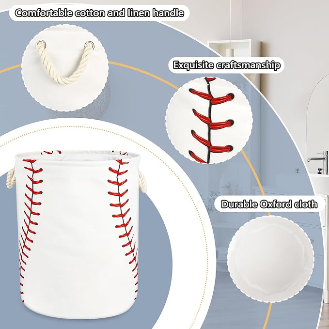 Baseball Texture Laundry Basket with Handles Collapsible Laundry Hamper Waterproof Toy Organizer Funny Dirty Clothes Hamper for College Dorm Bathroom Bedroom - Image 4