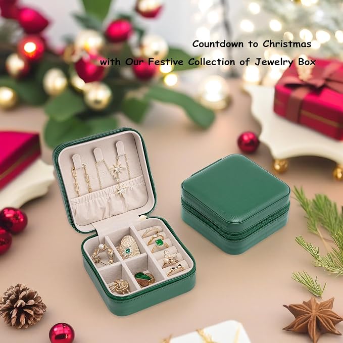 Vlando Small Travel Jewelry Box Organizer Display Storage Case for Girls Women Gift Rings Earrings Necklaces, Dark Green - Image 5