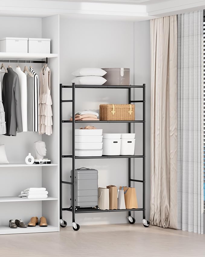 Sakugi Storage Shelves Organizer - 4 Tier Metal Shelf Organizer with Metal Wheels and Adjustable Leveling Feet, Heavy Duty Garage Shelving for Kitchen, Pantry and Closet, 33.1"x12.6"x58.9", Black - Image 2
