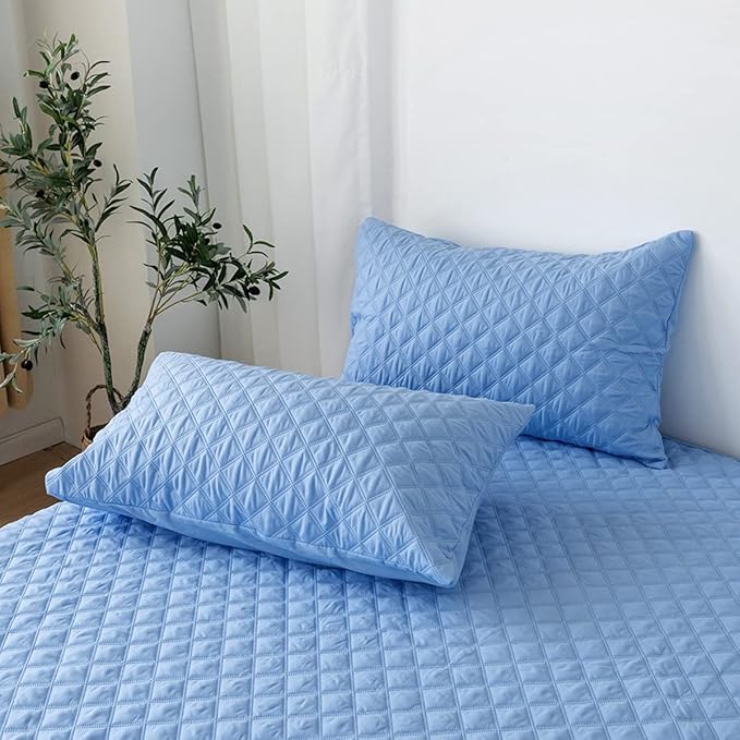 jejeloiu Blue Quilted Mattress Pad, 100% Waterproof Breathable Twin Bedding Fitted Sheet Mattress Protector 14" Deep Pocket Cotton Snow Down Alternative Filling Mattress Cover (Twin,Blue)