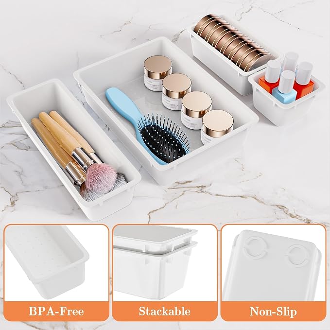 SpaceHacks 25 PCS Plastic Drawer Organizer Set, 4-Size Versatile Organizer Trays & Storage Bins for Makeup, Jewelry, and Gadgets in Bathroom, Bedroom and Office, White - Image 3
