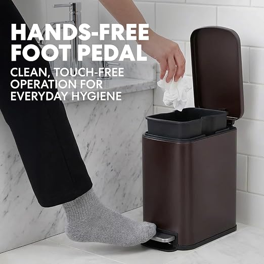 SIMPLI-Magic 6L/1.6G Stainless Steel Bathroom Trash Can with Hands-Free Foot Pedal, Quiet Soft-Close Lid, Compact Space-Saving Size - Image 3