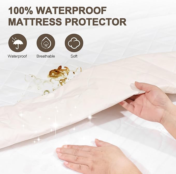 GUHER Waterproof Mattress Protector Full Size,Breathable Bed Cover 3D Air Fabric Mattress Pad Cover,Noiseless＆Ultra-Soft Washable Bed Cover with 6"-14" Deep Pocket (White)