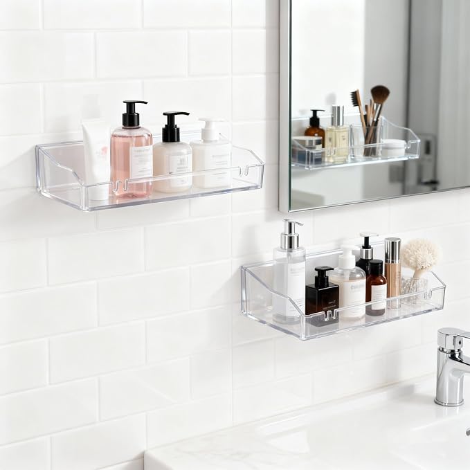 Clear Floating Shelves, Acrylic Shelves for Bathroom Organizers and Storage, Bathroom Shelf with Adhesive Shelf or Screws, Wall Mount Organizer for Shower Caddy,Room Decor, Kitchen, Living Room - Image 5