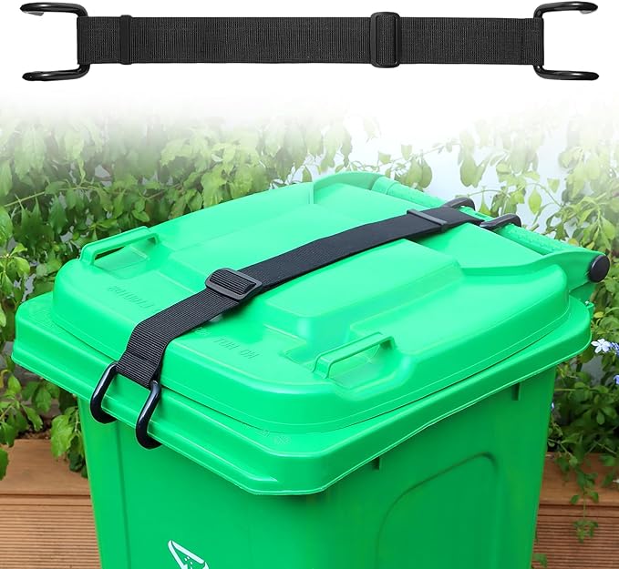 Metal Non-Slip Double Claw Trash Can Lid Lock, Adjustable Animal-Proof & Windproof Garbage Can Lock, Universal Fit for 28-96 Gallon Outdoor Bins (1) by QUFA