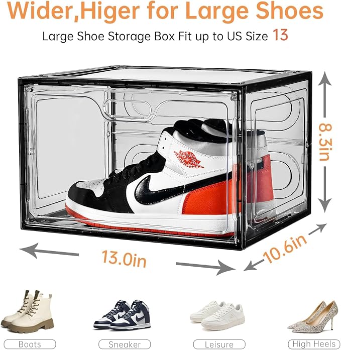 Amllas New Gray 8 Pack Shoe Boxes Stackable, Large Shoe Storage Organizer with Lids,Drop Side Shoe Containers for Entryway,Sneaker Storage Fit up to US Size 13 for Men/Women(13’’x 10.6”x 8.3”) - Image 6