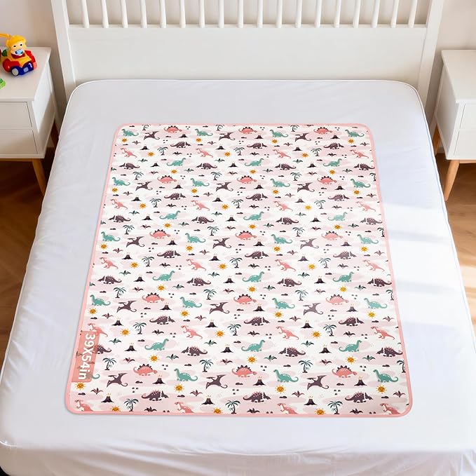 Pee Pads for Kids Waterproof Crib Pad - Reusable Potty Training Pads for Bed, Washable Toddler Mattress Pad Protector, Unisex for Toddlers Adults Elderly & Pets(Cartoon Dinosaur, 39 x 54 Inch)
