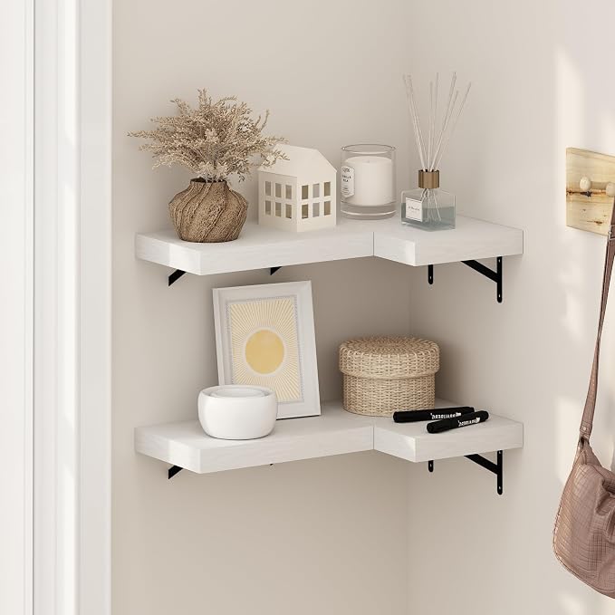 Furinno Tanna Floating Shelves for Wall Set of 4, 15-Inch Wall Shelf, Wall Mounted Shelf, for Bathroom, Home Office, Living Room, White Texture by Furinno-FitsYourSpaceFitsYourBudget