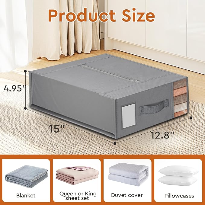 StorageTastic 6 Pack Bed Sheet Closet Organizers and Storage,Sturdy Foldable Storage Containers with Window and Label,Storage and Organization for Bedding Sheets,Duvet Covers,Blankets (Grey) - Image 2