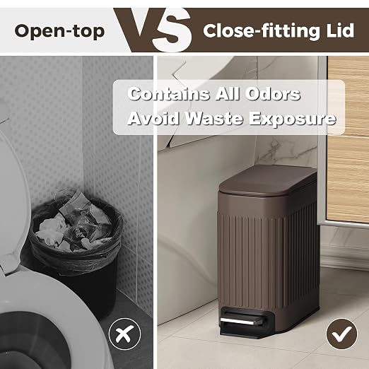TrashAid Slim Bathroom Trash Can with Lid Soft Close, 6 Liter/1.6 Gallon Stainless Steel Small Garbage Can with Removable Inner Bucket, Step Pedal, Slim Wastebasket for Toilet, Office, Bedroom, Brown - Image 5