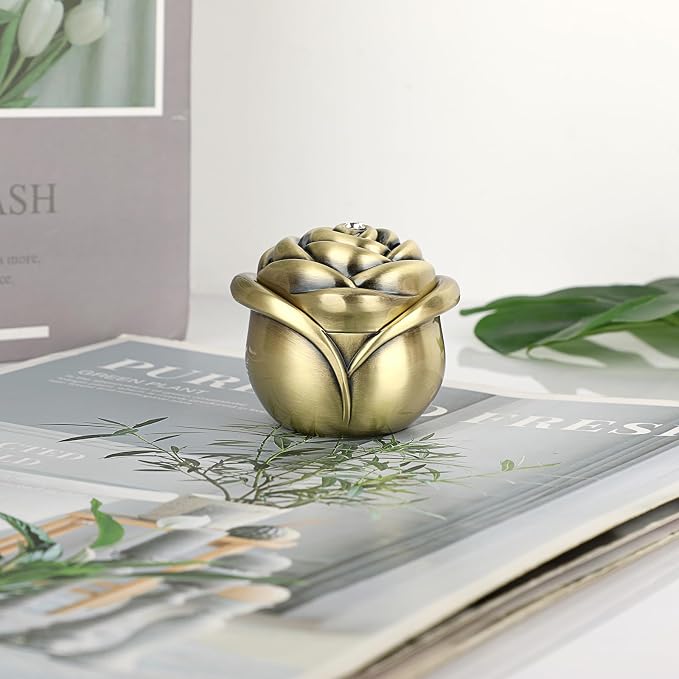 Hipiwe Small Vintage Jewelry Box, Rose Shape Ring Holder Treasure Chest Box for Women, Trinket Storage Case Keepsake Box for Rings Earrings Necklace, Bronze - Image 4