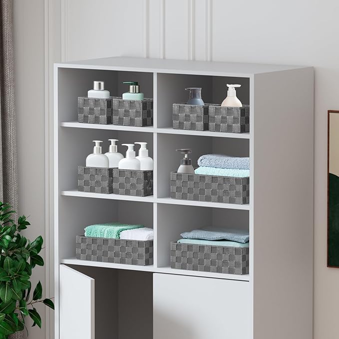 Posprica Woven Baskets, Storage Baskets for Organizing (Set of 8), Cube Baskets Bin Container Matching Storage Boxes Organizers for Pantry, Office, Shelves, Media-room - Image 4