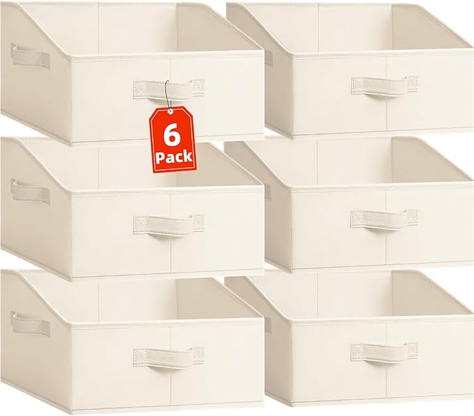Criusia Closet Organizers Bins 6 Pack - Large Closet Shelf Organizer with Handles - Fabric Trapezoid Home Organization and Storage Baskets for Organizing Clothes Toy Blanket Towel Purse Hats by Criusia