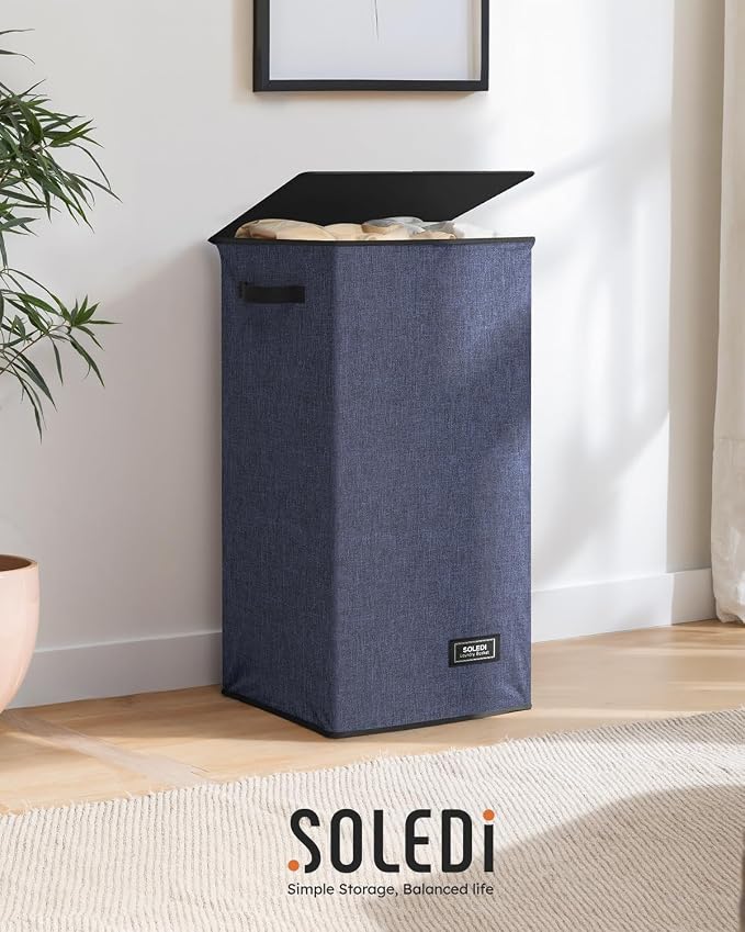 SOLEDI Laundry Hamper with Lid 100L Large & Tall Collapsible Laundry Basket, Clothes Hamper with Bag Removable Easy to Carry, Dirty Hampers for Bedroom, Bathroom, Dorm, College, Navy Blue - Image 9