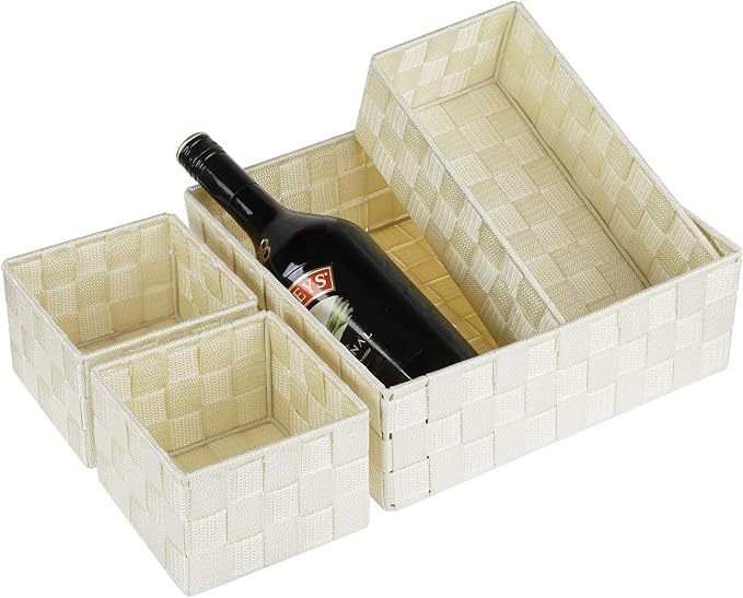 Posprica Woven Storage Baskets for Organizing, Small Black Baskets Cube Bin Container Tote Organizer Divider for Drawer, Closet, Shelf, Dresser, Set of 4(Beige) - Image 4
