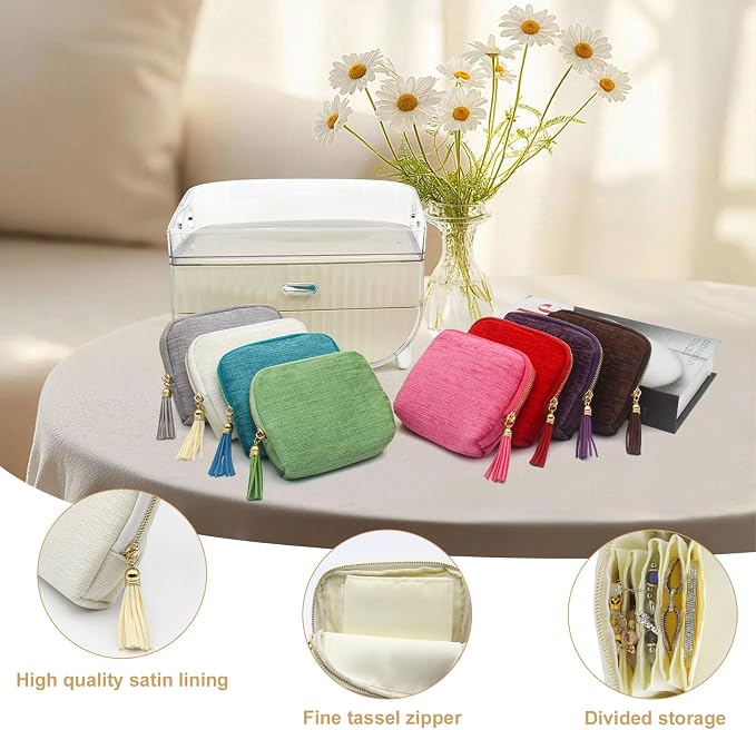 Small Travel Jewelry Case, Mini Jewelry Box, Purse Organizer Pouches for Travel and Everyday Jewelry Organizer Storage (Beige) - Image 4