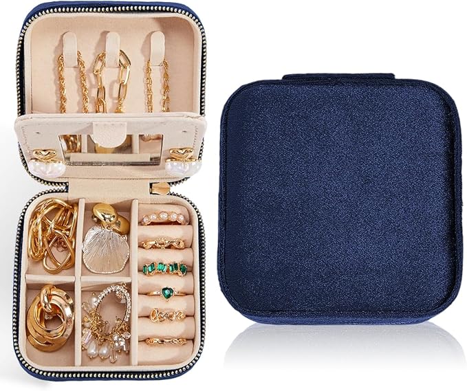 Smileshe Travel Velvet Jewelry Box with Mirror, Mini Gifts Case for Women Girls, Small Portable Organizer Boxes for Rings Earrings Necklaces Bracelets - Image 3