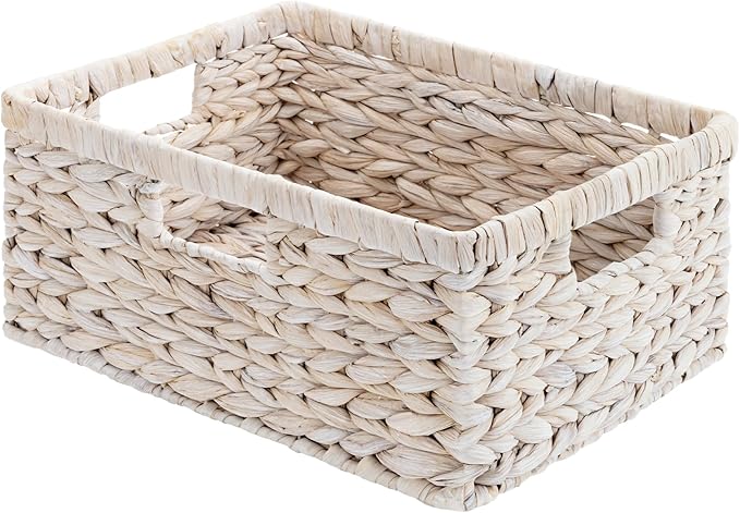 StorageWorks Pantry Baskets, Wicker Storage Baskets for Organizing, Shelves, Pantry Organizers and Storage, Water Hyacinth, White by StorageWorks