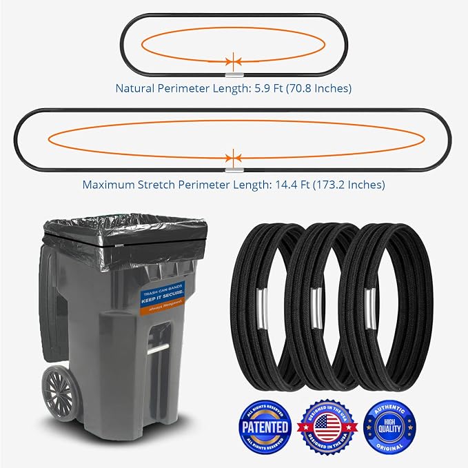 Large Rubber Bands for Garbage Can Set of 3, Fits 55, 65, 96 Gallon Trash Cans, Hongmed Trash Can Rubber Bands Durable for Kitchen Trash Bags, Heavy Duty Moving Bands in Black. - Image 2