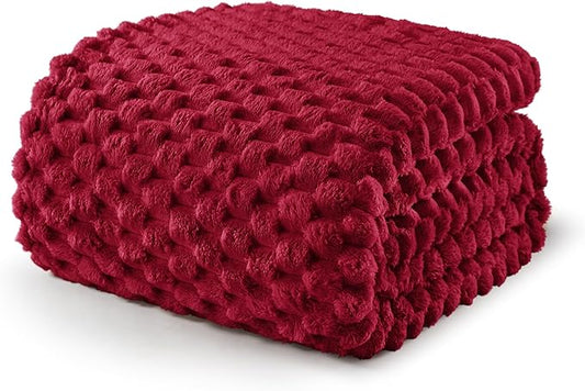 Exclusivo Mezcla Fleece Twin Blanket for Bed, Extra Large Fuzzy Deep Red Bed Blankets, Soft Cozy Plush Sofa Throws for All Seasons, 90x66 Inches