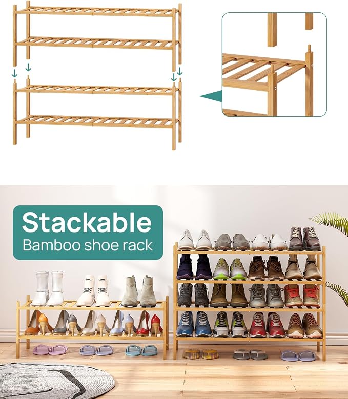 viewcare Shoe Rack, 4-Tier Long Shoe Rack for Entryway, Bamboo Wood Shoe Shelf for Closet & Hallway, Long 33IN | Beautiful | Functional | Sturdy | Durable - Image 6