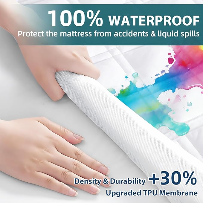 2 Pack Waterproof Mattress Protector Full Size, All-fit-One Soft Noiseless Bed Mattress Cover with Deep Pocket 8-21", Washable for Bedwetting, Cool Sleep，Suitable for Home Bedroom Hotel, White