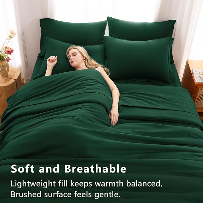 CozyLux King Size Comforter Set Emerald Green, 7 Pieces Bed in a Bag King Comforter Set with Sheets, Luxury Bedding Sets with Down Alternative Comforter, Fitted Sheet, Flat Sheet, Pillowcases & Shams