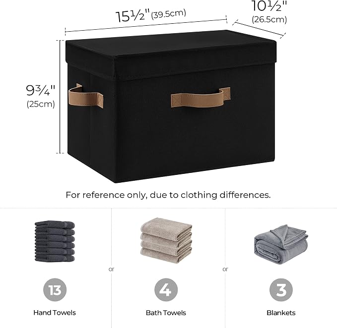 StorageWorks Fabric Storage Bins with Lid, Decorative Storage Boxes for Shelves, Stackable Closet Organizer Basket with Handles, Large, Black, 2-Pack - Image 2
