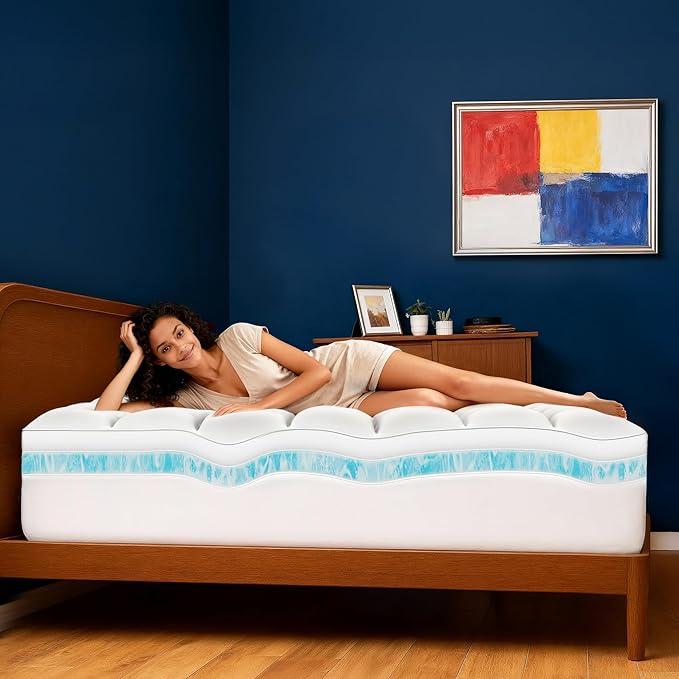 Twin Size Dual Layer 4 Inch Memory Foam Mattress Topper, 2 Inch Cooling Gel Memory Foam and 2 Inch Thick Soft Quilted Pillow Top Mattress Pad Cover, 8-24 Inch Deep Pocket for Back Pain