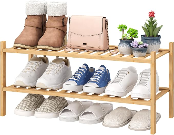 viewcare 2-Tier Bamboo Shoe Rack for Entryway, Bamboo Wood Shoe Organizer for Hallway Closet, Free Standing Shoe Racks for Indoor Outdoor by VIEWCARE