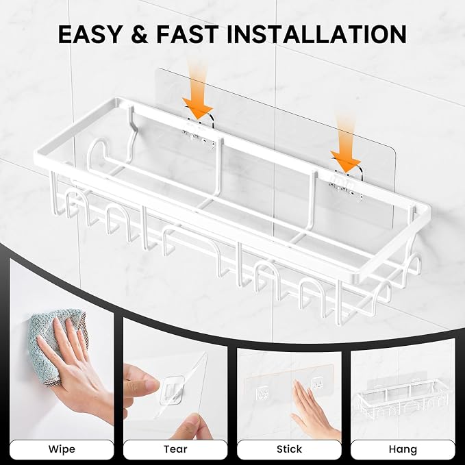 Shower Caddy, 5 Pack Shower Shelves for Inside Bathroom, Rustproof Adhesive Bathroom Organizer with Soap Holder, No Drilling Washroom Organizers and Storage for Bathtub Room/Kitchen/Home, White - Image 6