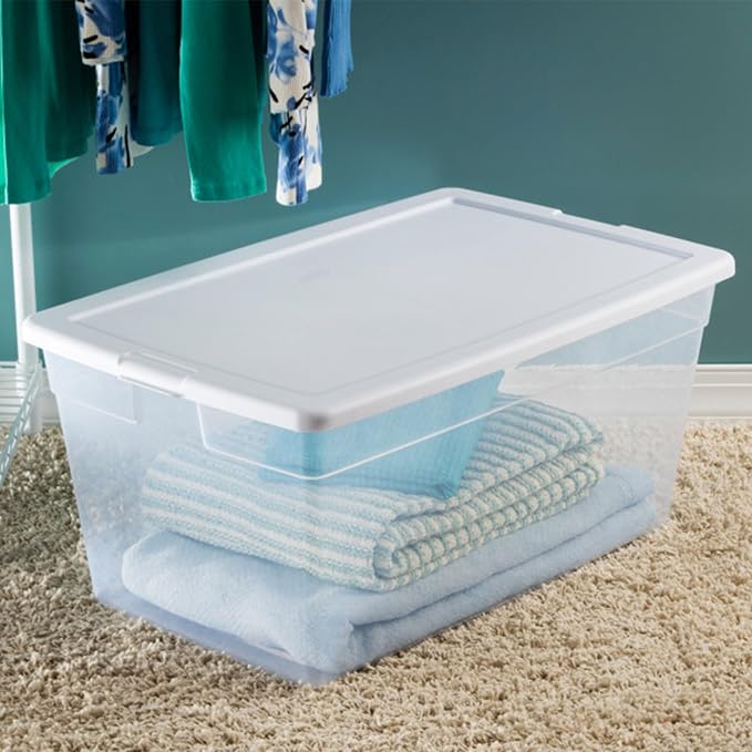Sterilite 8-Pack 90 Quart Storage Box, Stackable Clear Plastic Bins with Snap-On Lids - Heavy-Duty Organizing Containers for Closet, Bathroom, and Office - Image 8