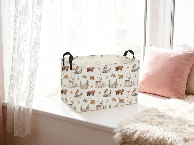 Rectangle Kids Baskets Animal Basket Cute Storage Bin Organizer Box for Room Decor Gift Basket(Woodland animal) - Image 3