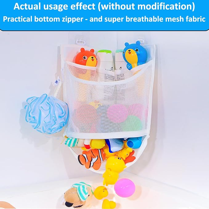 KPH Bath Toy Organizer, Large Capacity Corner Hanging with Mesh bath toy storage, Quick Drying - Image 3