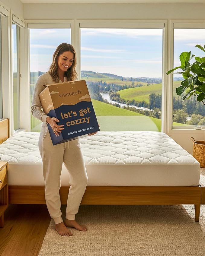 ViscoSoft Full Pillow Top Mattress Topper Pad - Soft Overstuffed Fiberfill Premium Support - Quilted Temperature Smart Viscose from Bamboo - Deep 18" Pocket for Secured Fit