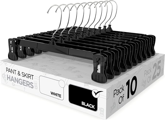 Sharpty Pant & Skirt Hangers - Closet Hangers for Shorts, Shirts, Jeans, Dresses, Slacks, Coats, Clothes, Clothing, Garments & More - Durable, Space Saving & Non-Slip, Black - 10 Pack by Sharpty