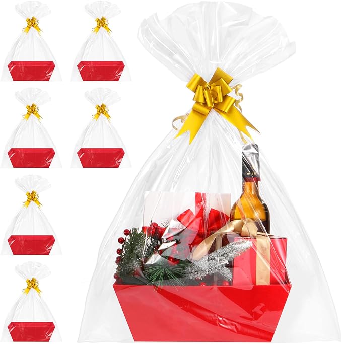 AFOROEOA 6PACK Red Baskets For Gifts Empty, 10x12”Thick Gift Basket with 6Bows 6Bags Empty Gift Baskets for Christmas, Easter, Birthdays, Valentine’s Day Wrapping Gift by AFOROEOA