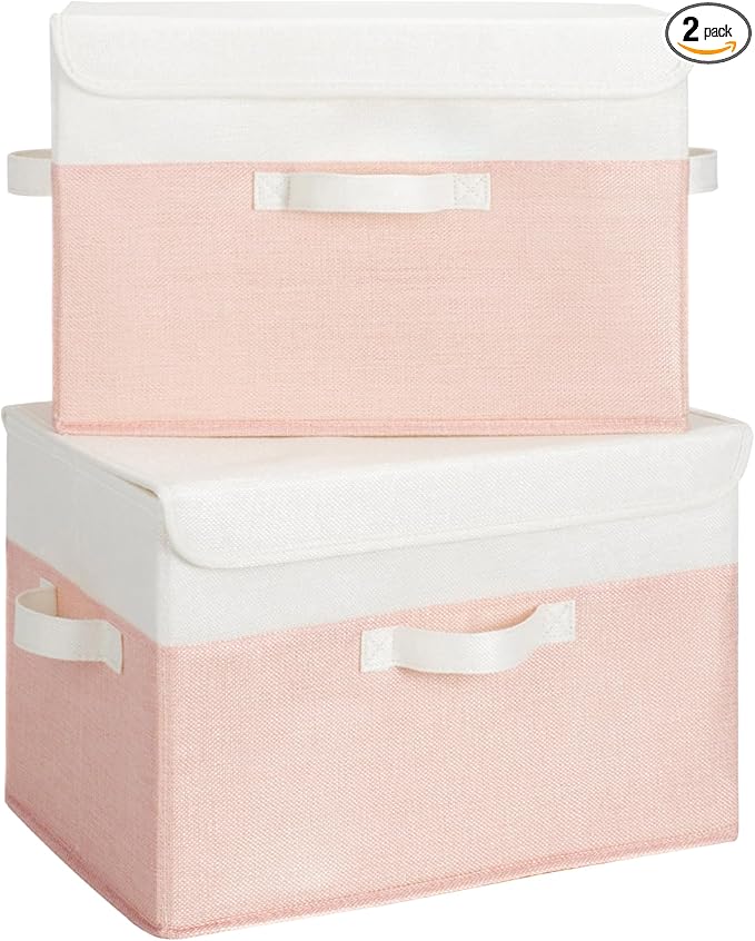 GRANNY SAYS Storage Baskets with Lids, Decorative Storage Boxes, Clothes Storage Bins for Closet, Foldable Storage Organizers, Pink, 2-Pack by GRANNYSAYS