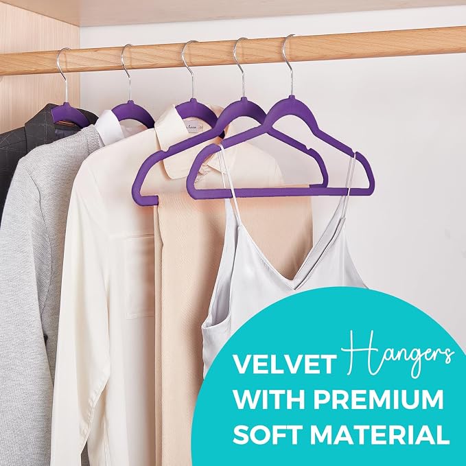 HOUSE DAY Premium Velvet Hangers 50 Pack, Non-Slip Flocked Felt Hangers, Sturdy Clothes Hanger with 360° Rotatable Hook, Heavy Duty Durable Slim Coat Hanger for Closet Space Saving (Noble-Purple) - Image 2