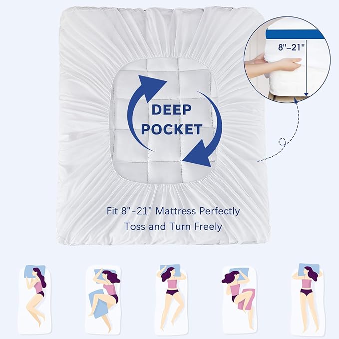 CYMULA King Mattress Topper, Pillow Top Mattress Topper for King Size Bed, Plush Down Alternative Fill Mattress Protector with Elasticated Deep Pockets