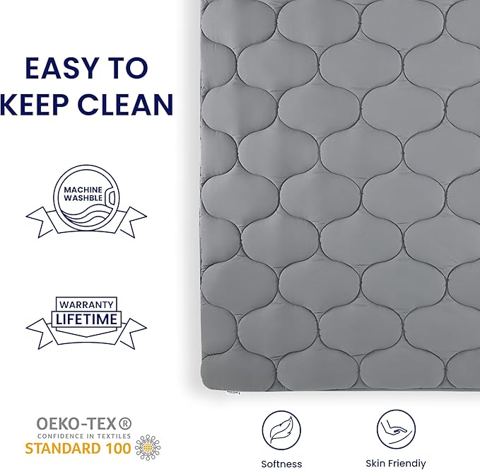 SLEEP ZONE Full Size Cooling Mattress Pad for Double Bed, Padded Mattress Protector Breathable Washable, Bedroom, Guestroom, Breathable & Fluffy (Grey, Full)