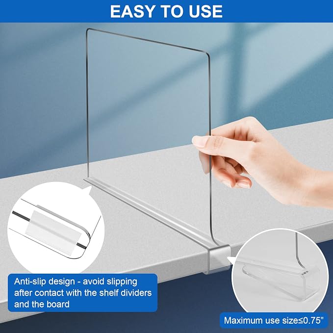 Acrylic Shelf Dividers for Closet Organization 10PCS Closet Shelf Divider Closet Dividers for Shelves Shelf Organizer for Closet Shelf Organizer for Wood Closet Separator Clear - Image 5