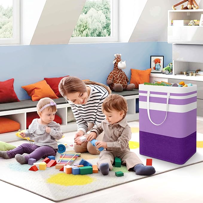 StorageRight Large Collapsible Laundry Basket Hamper with Easy Carry Handles，Freestanding Clothes Hampers for Laundry, Bedroom, Dorm, Towels, Toys, 75L, Purple - Image 7
